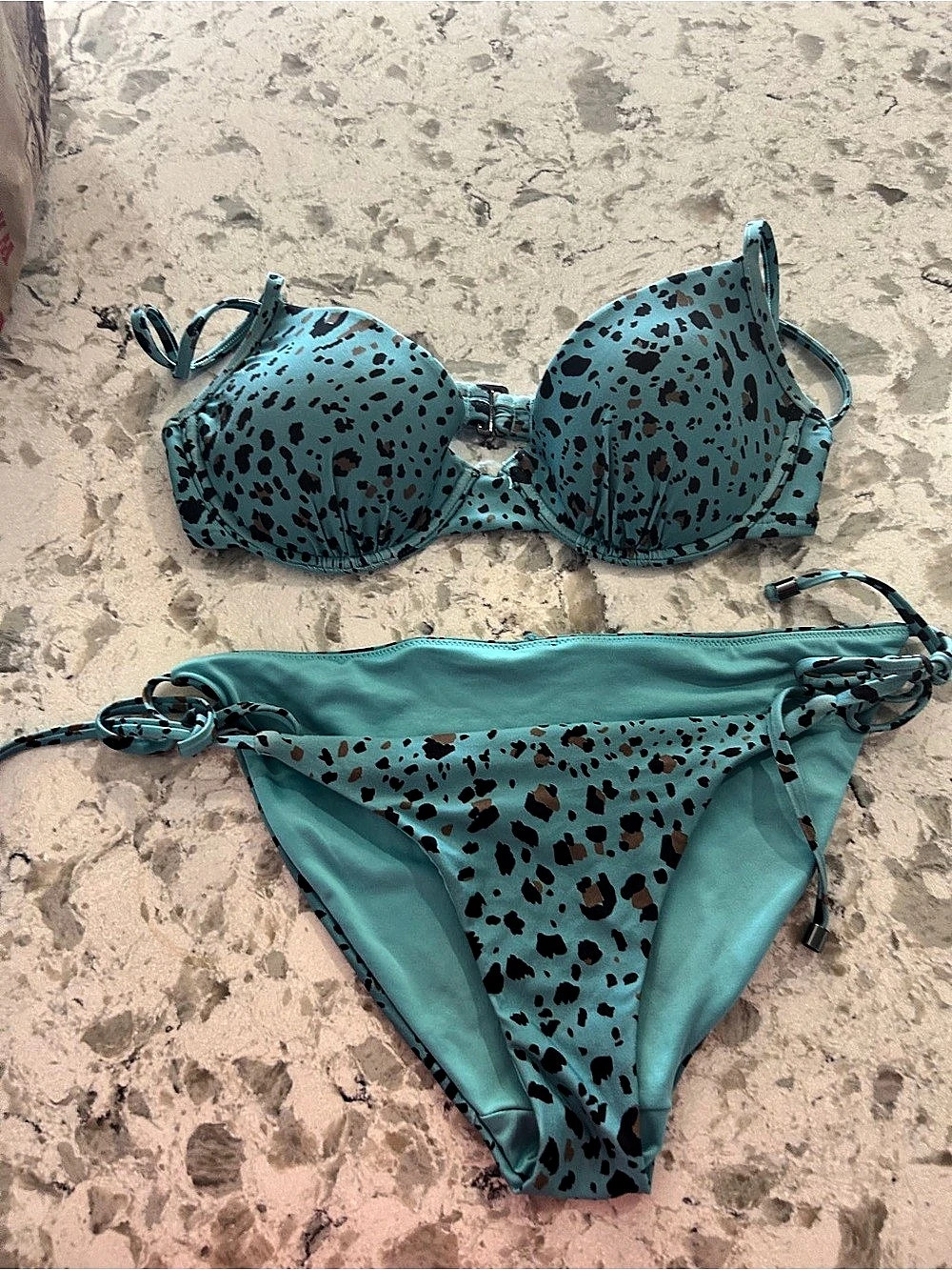 Victoria's Secret Animal Print Bikini Set in Blue 36C